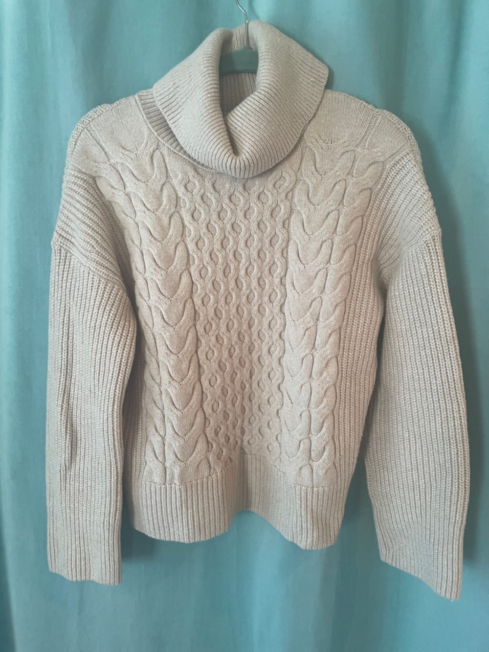 Banana Republic Ribbed Cable Knit Turtleneck Sweater - Cream